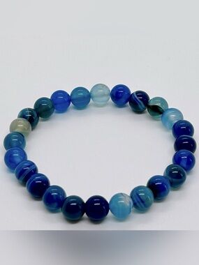8mm Blue Striped Agate Stretch Bracelet